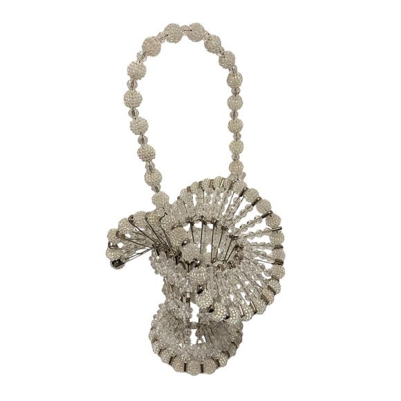 Vintage Other - Vintage Bead & Safety Pin Basket Clear Pearlized Beads